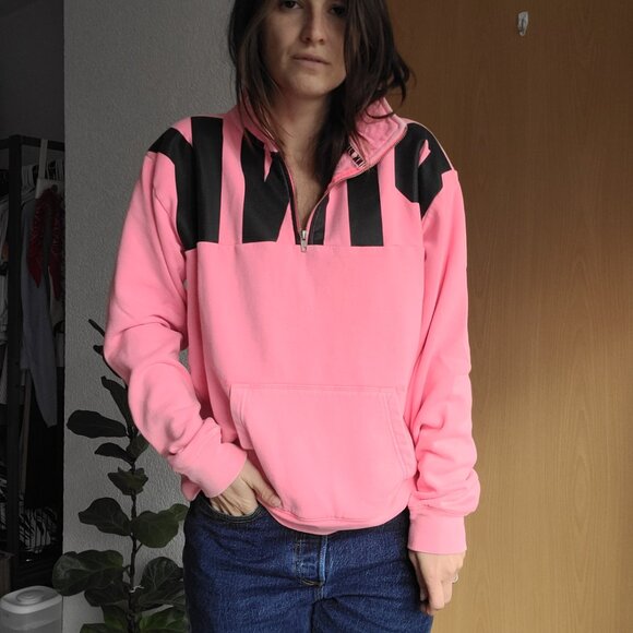 PINK Logo Fleece Lined Boyfriend Pullover Half Zip Sweater Size Small - Picture 7 of 8